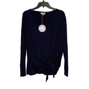 Umgee Womens Top Size Small Navy Blue‎ Side Tie Polyester Rayon Blend T-Shirt LS